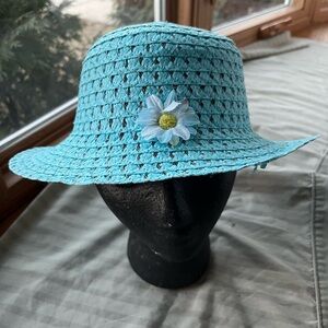 Blue Woven Hat with Flower Accent